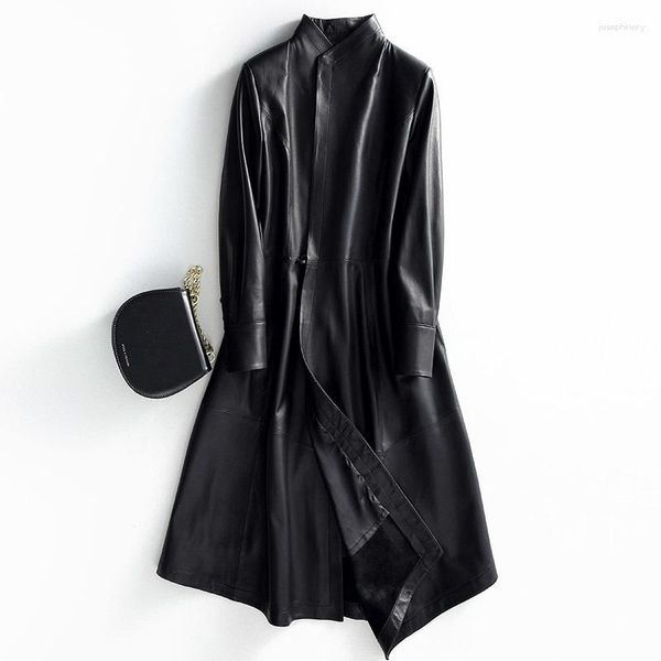 Kadınlar Deri 2023 Orijinal Ceket Sonbahar Kış Paltosu Kadın Kıyafetleri Koreli Vintage Gerçek Koyun Dinleri Siyah Rüzgar Yasağı Hiver 839