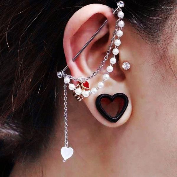 Saplama küpeleri 1pc çelik endüstriyel küpeler zinciri 14G bar piercings 16g kıkırdak kulak saplamaları gövde pierc takı kalp