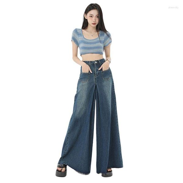 Jeans femininos 2023 feminino x-long vintage perna larga denim alto mulheres alongadas cintura alta magro com bolsos calças largas saia