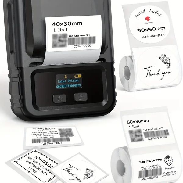 Phomemo M120 Label Maker - беспроводной принтер для этикеток, ручной монохромный термопринтер с 3 рулонами этикеточной бумаги для розничной торговли