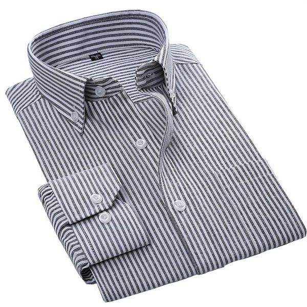 2018 Camicia oxford di alta qualità, facile da pulire, a righe, a maniche lunghe, con bottoni, colletto in città, vestibilità classica, da uomo d'affari slim fit233E