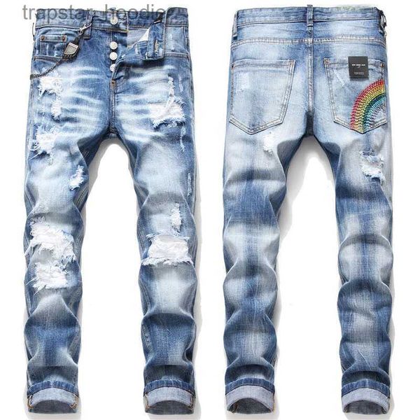 Herrenjeans Unique Men Distressed Ripped Skinny Blue Jeans Herrenmode Slim Fit Washed Motorrad Denim Hose Paneled Hip Hop Biker Hose 1049 L230918