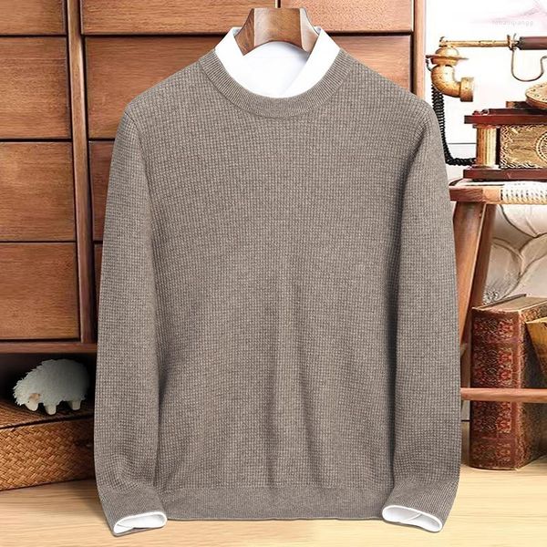 Мужские свитера 2023, осень, вафельная ткань, модный вязаный свитер, деловой повседневный мягкий пуловер, мужской серый, кофейный, черный, синий