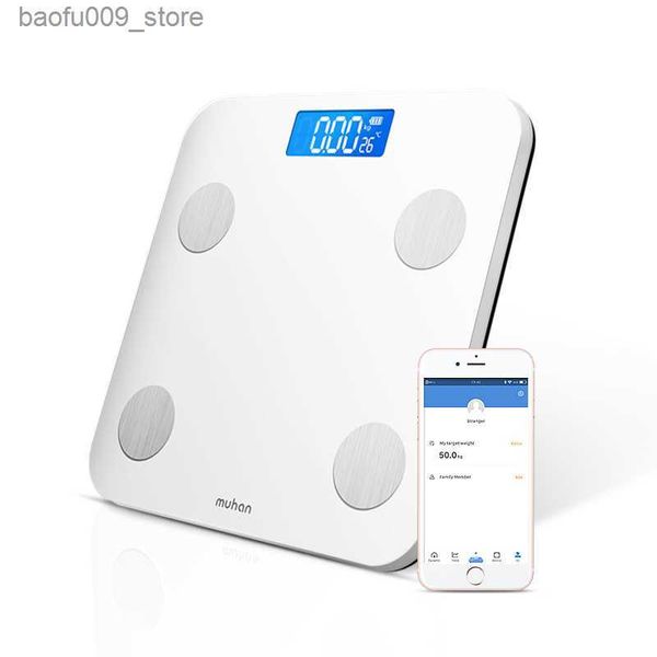 Весы для веса тела Умные весы для измерения жира в организме Весы для ванной комнаты Напольные цифровые весы BMI Balanc Connection Phone Bluetooth APP Электронные весы для веса тела Q230918
