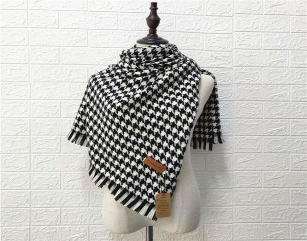 Lenços de lã xale mulheres luxo clássico preto branco houndstooth longo cachecol capa macia chique moda quente para lady7125438