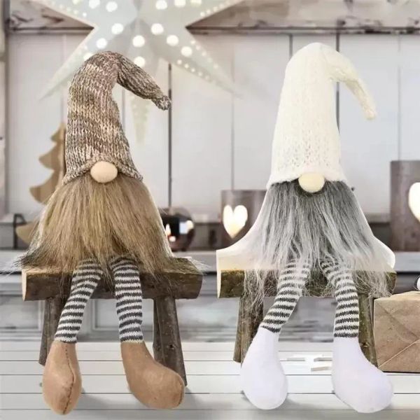 Decorazioni di gnomi natalizi Tomte svedese fatto a mano con gambe lunghe Figurina scandinava bambola elfo di peluche 918