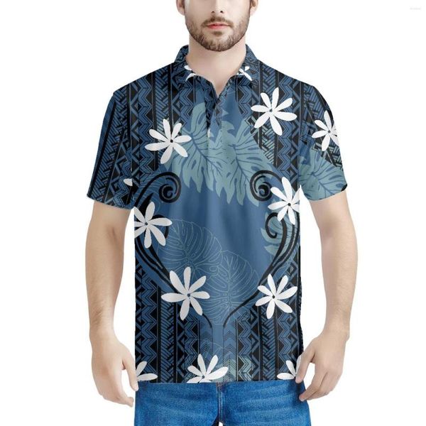 Polos masculinos Polinésio Tribal Tongan Totem Tatuagem Tonga Imprime Polo Camisas Manga Curta Contraste Cor Homens Alta Qualidade