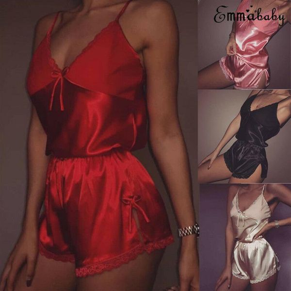 Mulheres sexy conjunto de lingerie rendas colheita topo shorts pijamas conjunto pijamas cetim pijamas pijamas femme noite suit336p