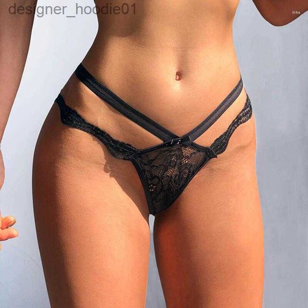 Sexy conjunto calcinha feminina renda transparente g-string sexy oco para fora senhora roupa interior tentação malha t-panty sem costura feminino t-back tanga l230918