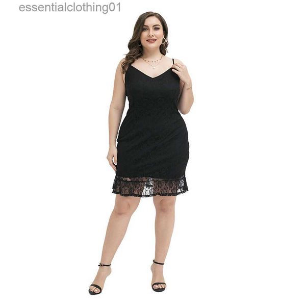 Abiti casual di base 2021 Moda prendisole in pizzo nero per le donne Abiti femminili Plus Size Halter Sexy Club Party Abiti estivi leggeri Rosa elegante L230918