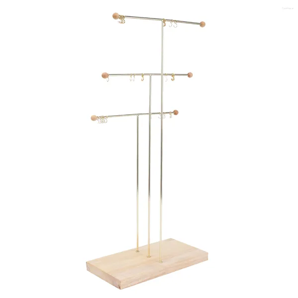 Bolsas de jóias Metal 3 Tier Tabletop Pulseira Colar Organizador Display Tree Titular Cor de Madeira