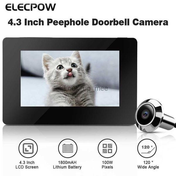 Campanelli Elecpow Spioncino da 4,3 pollici Spioncino per porta Telecamera per campanello 120 LCD 100 W Pixel Telecamera per porta elettronica Cat Eye intelligente Monitor esterno HKD230918