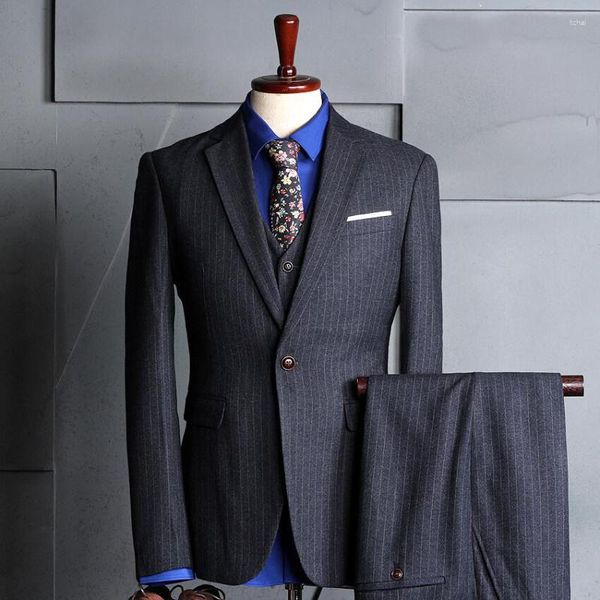 Мужские костюмы, модный брендовый мужской деловой повседневный свадебный костюм из трех предметов, куртка, брюки, жилет, мужской тонкий пиджак, пальто, брюки, жилет