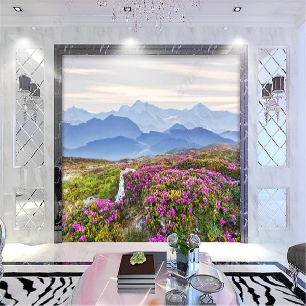 Tapeten Wandbild Tapete 3D für Wohnzimmer Rhododendron Natürliche Landschaft Landschaft Hintergrund Tapeten Wohnkultur Schlafzimmer