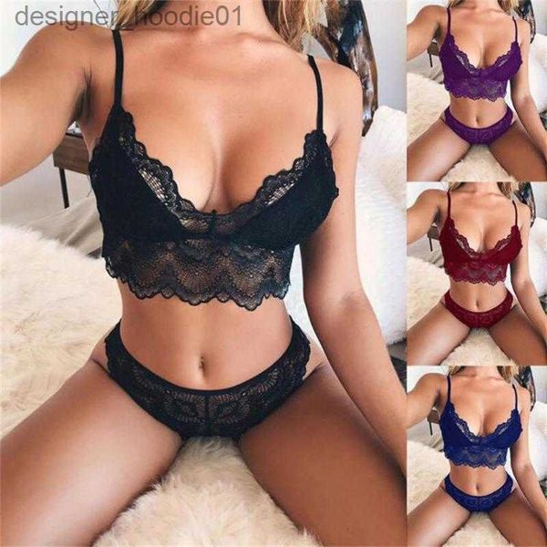 Set sexy Set di reggiseni Langerie Sexy Lingerie completamente in pizzo Donna Canotta Set intimo Canotta Mutandine Completo Ropa Conjunto Interior Femenina L230918