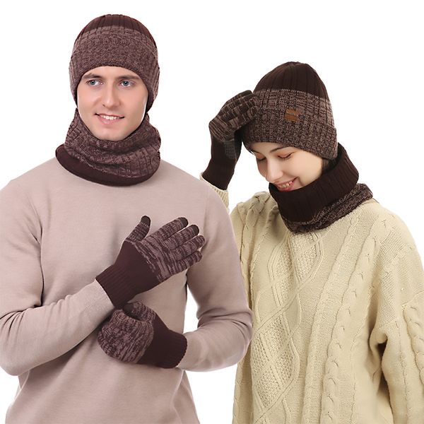 Erkekler Sonbahar Kış Sıcak set Unisex Beanie Eldiven Eşarp Erkek Yün İplik Örme Susturucu Düz Renk Boyun Gaiter Yumuşak Şapka