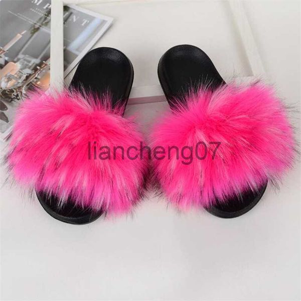 Chinelos de verão chinelos de pele crianças faux fur slides crianças falsificadas sandálias fofas meninas praia casa sliders de pelúcia criança peludo flip flops x0916