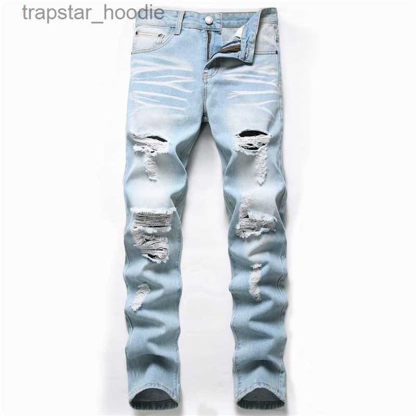 Erkekler Kot 2021 Sonbahar Yeni Moda Retro Delik Kot Pantolon Pamuk Denim Pantolon Erkek Artı Boyutu Yüksek Kalite Kot Dropshipping X0621 L230918