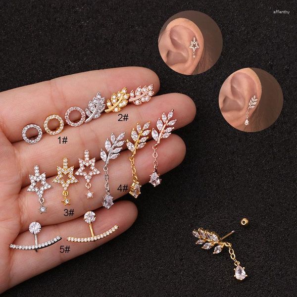 Brincos de parafuso prisioneiro 1 pc est árvore estrela zircão pingente cz balançar orelha piercing jóias barra de aço daith cartilagem studs