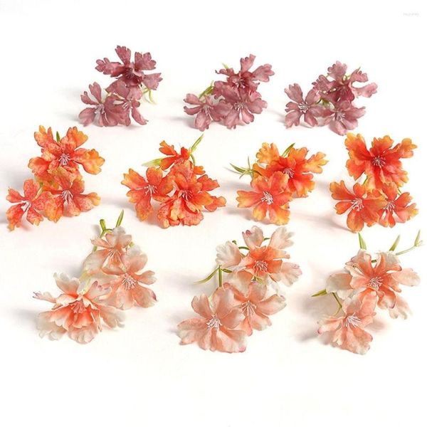 Flores decorativas 15pcs 10cm flor artificial diy 3 garfo guirlanda headwear desgaste falso seda orquídea multicolor Cattleya cabeça casamento