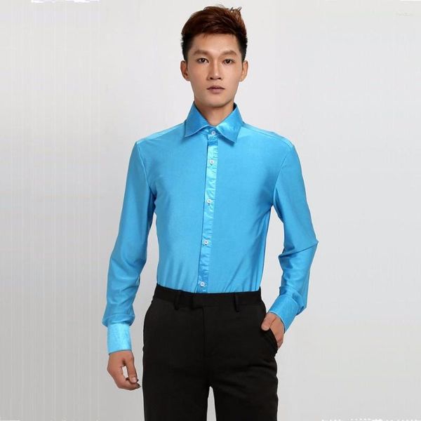 Stage Wear Alta Qualidade Latin Dance Tops para Masculino Cor Azul Borgonha Camisa Profissional Moda Clássica Homens Modernos Roupas de Salão B157