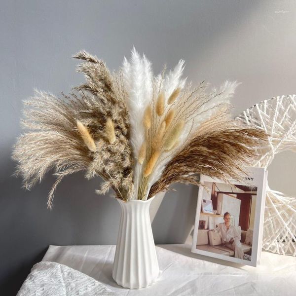 Dekoratif Çiçekler 72pcs Doğal kurutulmuş Pampas Çim Phragmites Tail Gerçek Buket Bitkileri Demet Dempler Çiçek Boho Ev Düğün Dekor