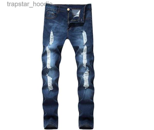 Jeans masculinos novo hip hop jeans masculino casual angustiado magro denim calças da motocicleta motociclista rock rasgado homme l230918