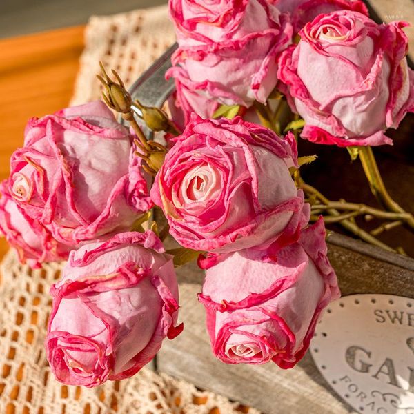 Flores decorativas artificiais queimadas rosa murchas ramos de plástico falso decoração de mesa para casa