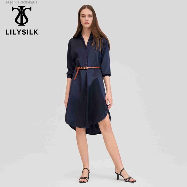 Базовые повседневные платья LILYSILK Классическое шелковое платье-рубашка Freesia 22 Momme Charmeuse Шелковое платье для элегантных дам L230918