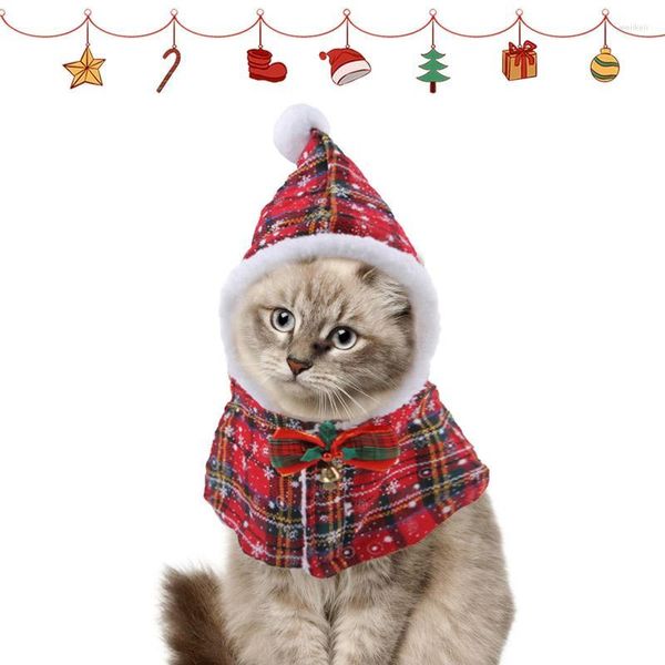 Trajes de gato Pet Christmas Cloak Halloween Cape Cozy Hooded Dog com gravata borboleta para decoração de festa