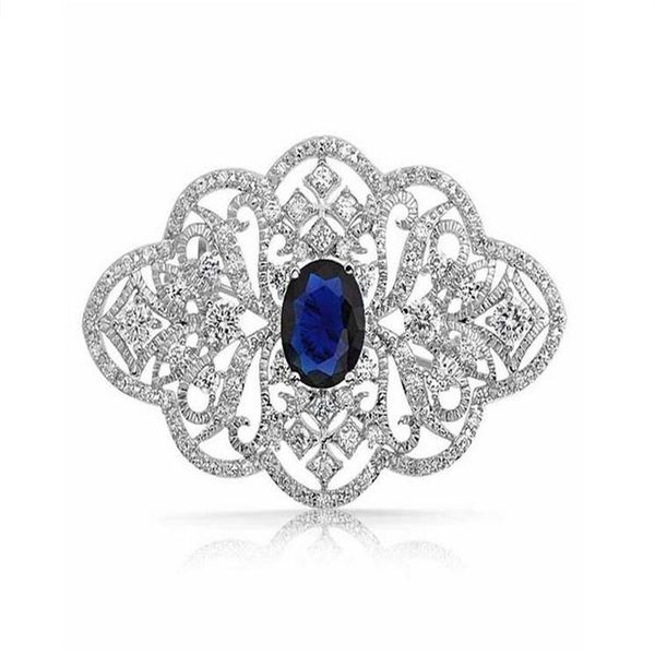 2 Polegada vintage olhar claro strass cristal diamante broche de jóias de casamento com pedra azul2780