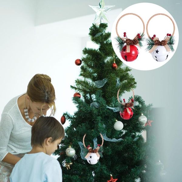 Parti Malzemeleri 4 PCS Noel çanları açık süslemeler dekoratif kolyeler asma pencere alışveriş holly ahşap metal tatil askıları