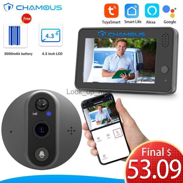 Campainhas TUYA WiFi campainha da porta câmera olho mágico 1080P mini campainha de vídeo com tela LCD de 4,3 polegadas Alexa GoogleHome Smart Life Protection HKD230918