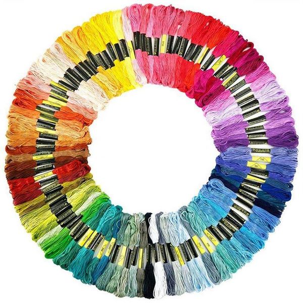 Noções de costura ferramentas 100 novelos linha de bordado cores aleatórias fio de algodão com 12 peças bobinas para tricô ponto cruz303n