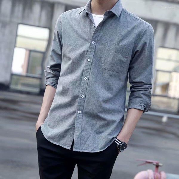 Camisas casuais masculinas camisa 12 manga longa negócios cor sólida outono lazer magro coreano moda polegada ropa roupas para homem