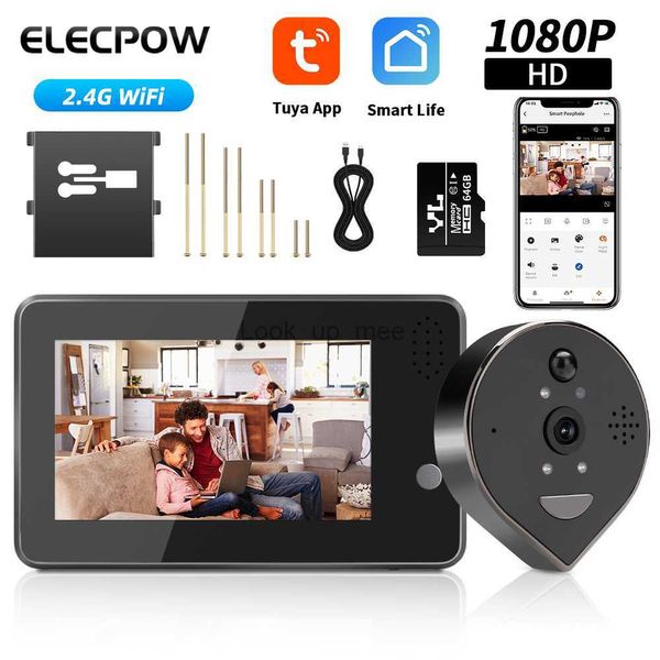 Campainhas Elecpow 4,3 polegadas Tuya 1080P WiFi Smart Home Olho Mágico Campainha Câmera de porta Áudio bidirecional Visão noturna PIR Motion Monitor externo HKD230918