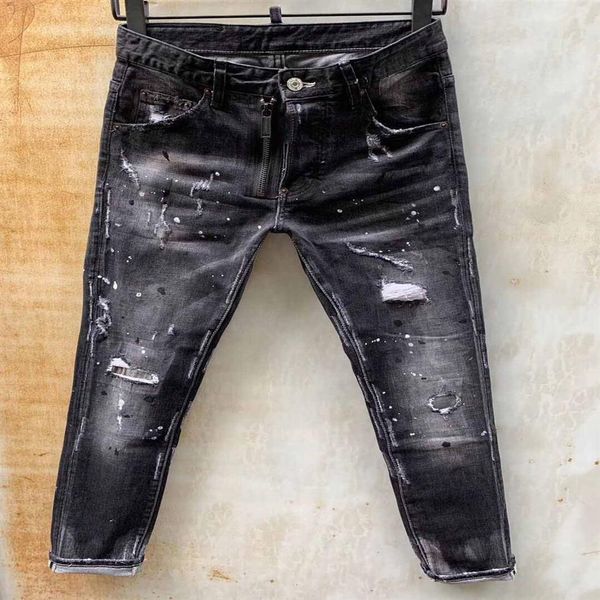 Jeans neri skinny con pannelli a nastro unici da uomo Stilista slim fit lavati pantaloni in denim da moto toppe pantaloni Hip HOP 1012452