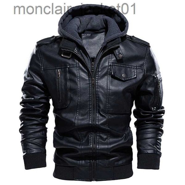 Homens Down Parkas Jaqueta de Motocicleta Homens Casual PU Jaquetas De Couro Homem Inverno Grosso Quente Vintage Gola Com Capuz Clube Bomber Casacos De Couro chaqueta J230918