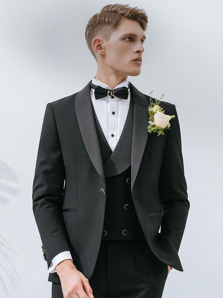Ternos masculinos de casamento, noivo, conjunto preto, slim fit, um botão, festa, vestido anfitrião, roupas formais, 44, 58, plus size