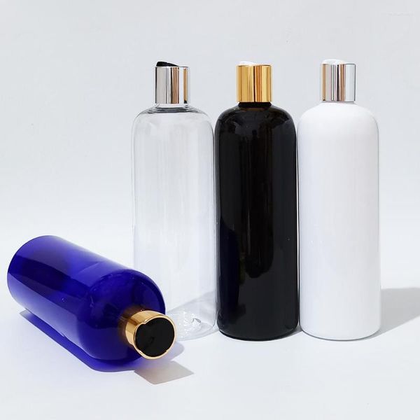 Aufbewahrungsflaschen 15 Stück 500 ml leere Kunststoff-Shampoo-Flasche mit Gold-Silber-Disc-Top-Kappe 17 Unzen PET-Körperwäsche Duschgel Kosmetikverpackung
