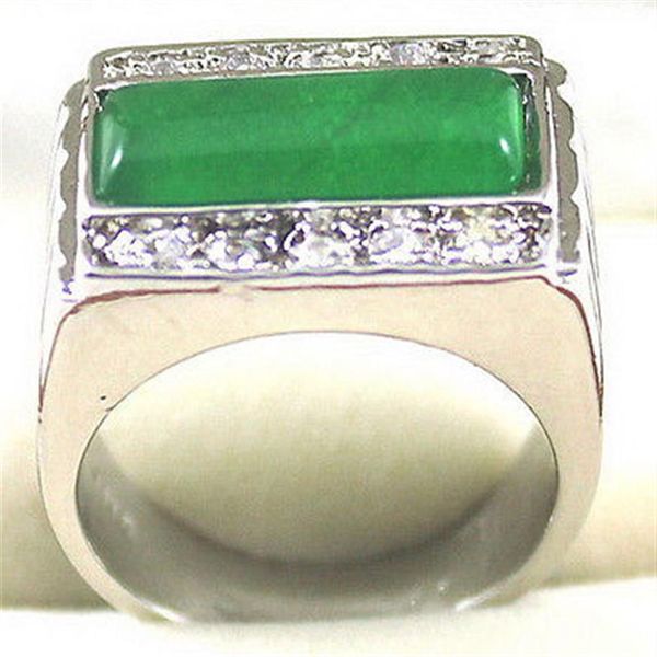 Кольцо из цельного изумрудно-зеленого нефрита с покрытием из белого золота, размер 7 8 93132