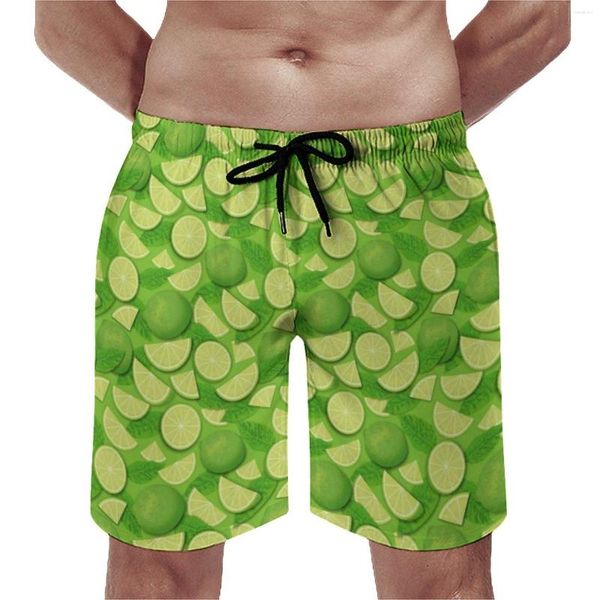 Мужские шорты Летняя доска Зеленый с принтом лимона Спортивная одежда Ломтик лайма Графический Пляжные шорты Ретро Быстросохнущие плавки Плюс размер