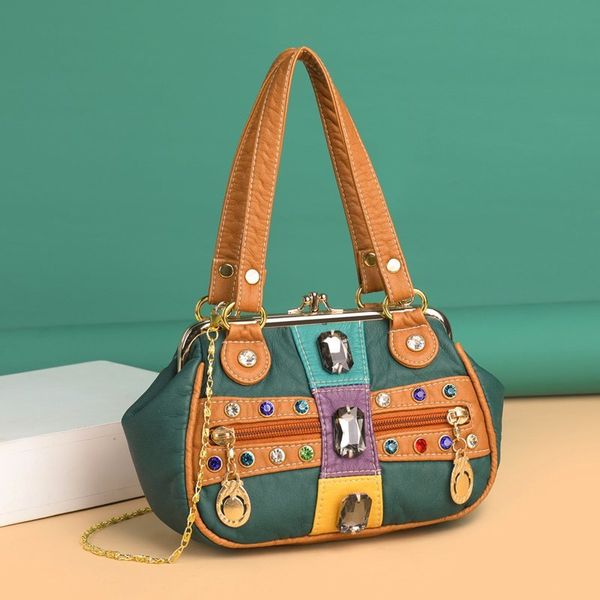 Оптовая продажа с фабрики женские сумки на ремне 5 цветов уличные панк-сумки с заклепками многофункциональный зажим с бриллиантами в стиле ретро сумка для обеда двойная молния модная сумка 6065 #