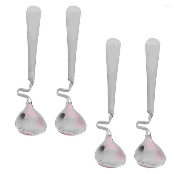 Colheres Mel Misturando Colher Prata Talheres Cocktail Stir Curva Handle Chá Gelado Longo