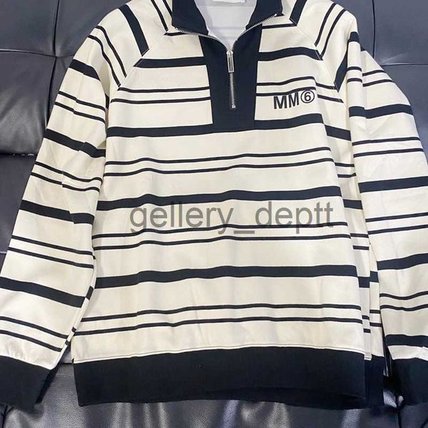 Erkek Hoodies Sweatshirts Gerçek Fotoğraf Klasik Stripes MM6 Margiela Polo Gömlek Amerikan Sokak Giyim 3D Silikon Mektup Baskı Çift Gevşek Uzun Kollu Üst Tee J230918