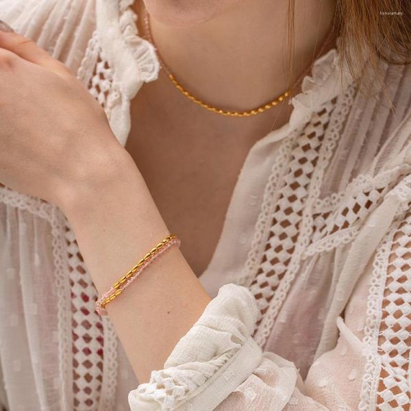 Комплект ожерелья и сережек, женский стиль Ins, женская мода, двухслойный браслет из титановой стали с розовыми кристаллами, позолоченный браслет из бисера для девочек