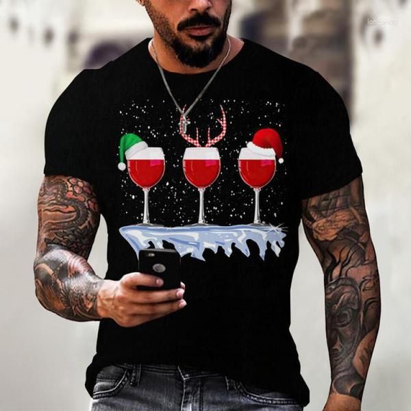 Homens camisetas Homens Copo de Vinho Chapéus de Natal Branco Camisa Preta Presentes de Natal Dos Desenhos Animados Tops Camiseta Harajuku Fashion Year T-shirt