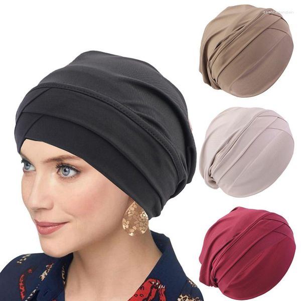 Berets Cotton Cross Slouch Beanie Chemo Cap SolidColor Bonnet Inner Hijabs Muslim Head Wraps Femme Wrap Elastic Turban Hat