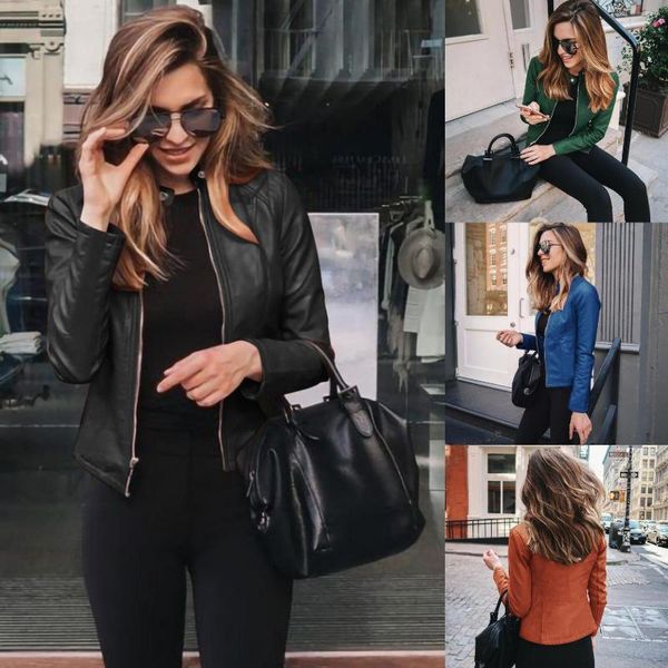 Damen Jacken Herbst Winter Casual Mantel Streetwear PU Leder Outwear Frauen Fashion Zipper Outfit Weibliche Kurze Jacke