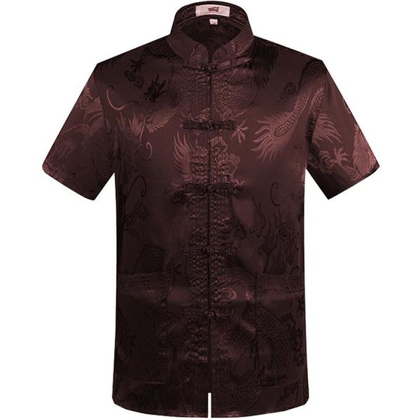 Camicie casual da uomo Plus Size 4XL Camicia tradizionale cinese Big Dragon in raso con colletto alla coreana Top setoso vestito di linguetta Abbigliamento Bl235o